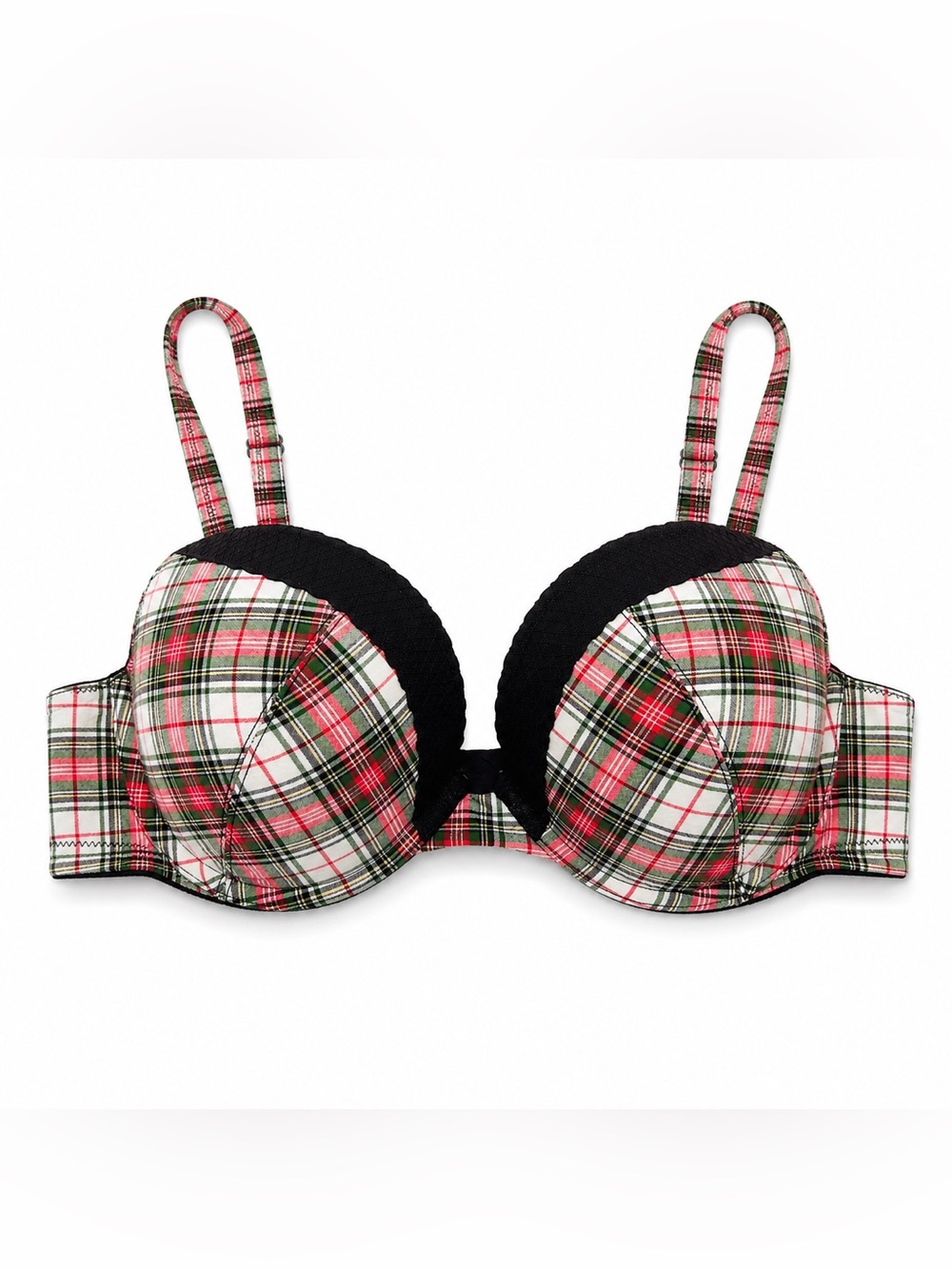 Victoria’s Secret Plunge Bra 34D Plaid Push Up Underwire Holiday Lingerie